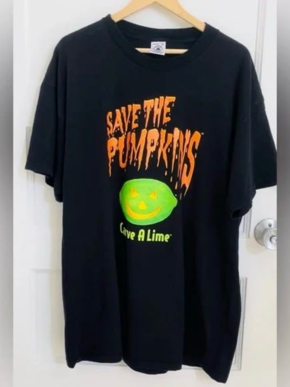 Save The Pumpkins Black Men’s Graphic Tee with Neon Lime Design